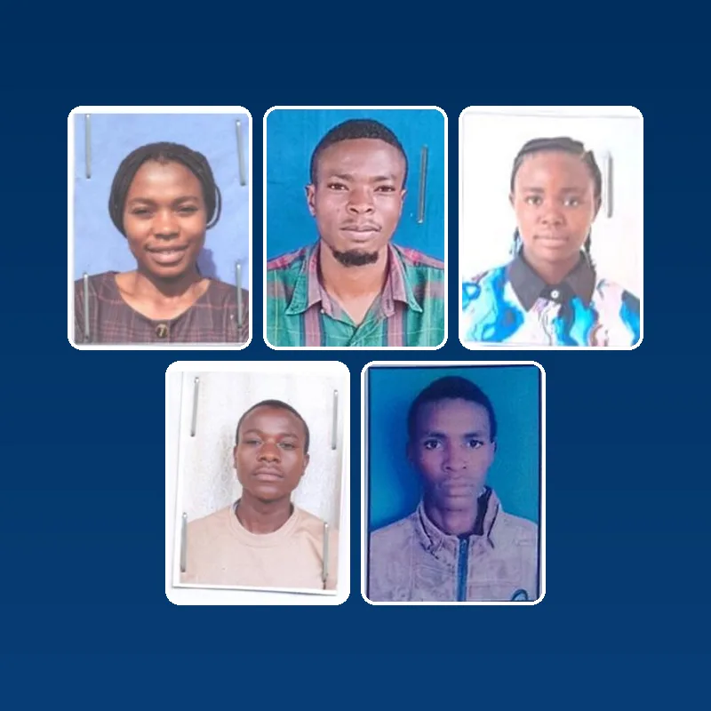 Portraits of the five scholarship students from DR Congo