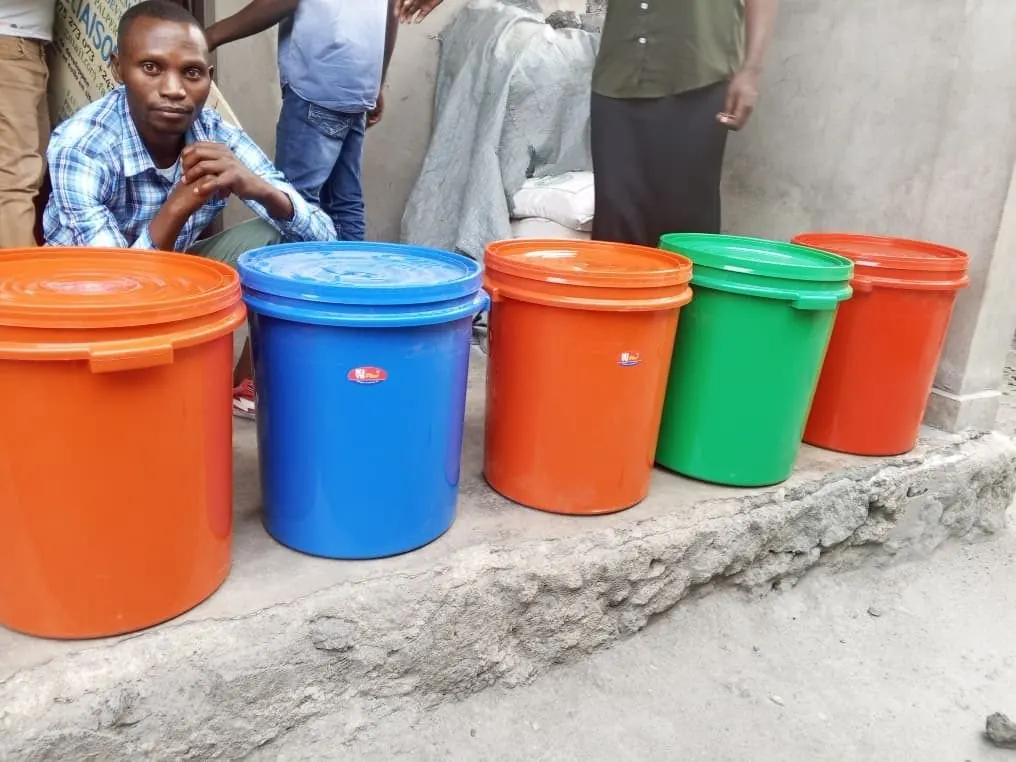 Filter buckets ready for households in Goma