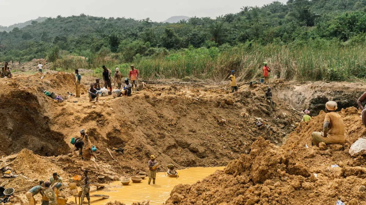 Land dug up by small-scale gold mining in Ghana