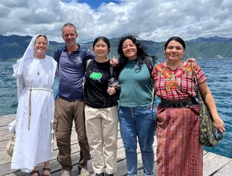 Sister Maria with volunteers on Lake Atitlán