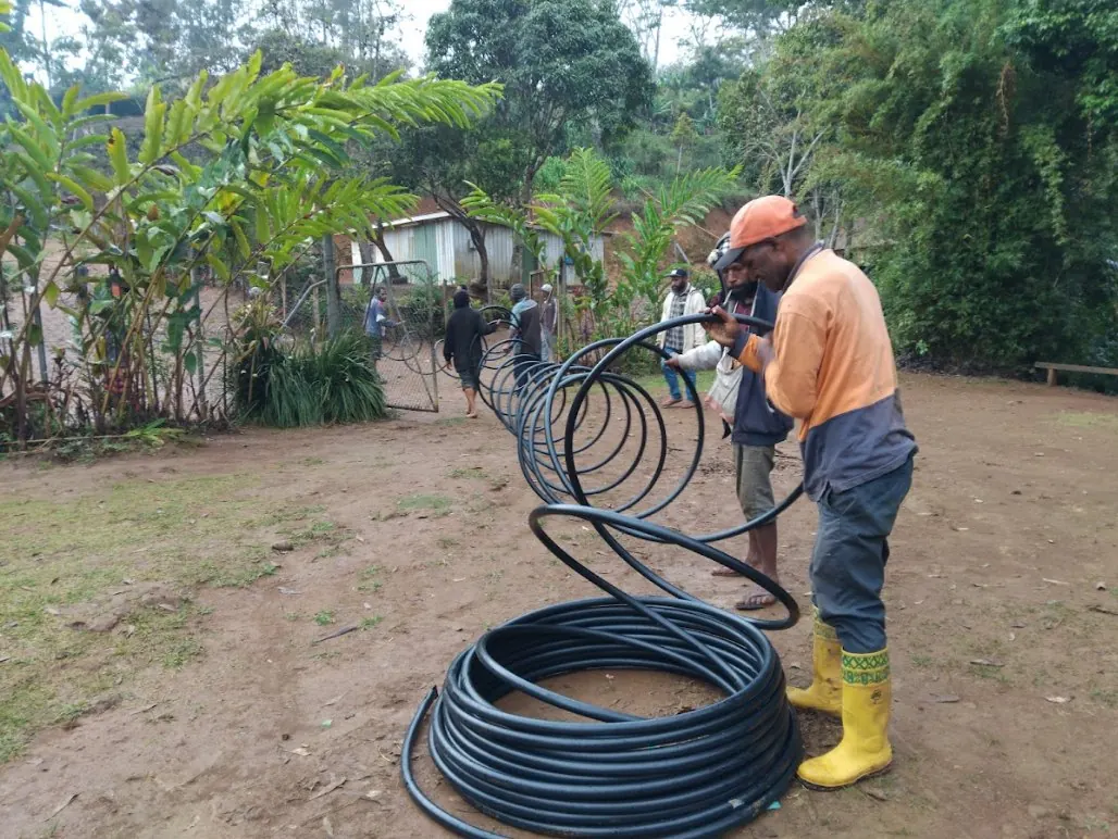 Coils of pipe for the distribution line
